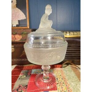 EAPG Gillinder & Sons Pioneer Westward Ho Pedestal Covered Compote 11"